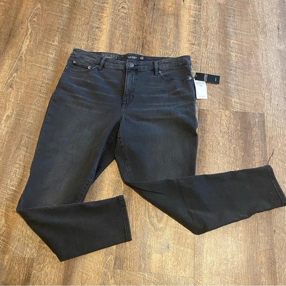 NWT Ralph Lauren High Rise Skinny Ankle Super Stretch Black Jeans Size 14W - Picture 1 of 11